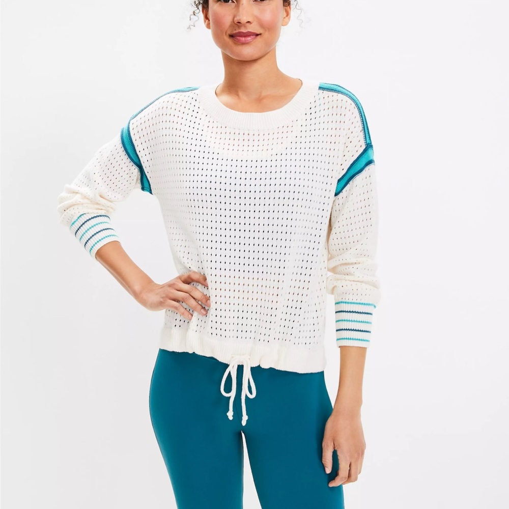 New without tags Lou&Gray cream open knit sweater with drawstring tie size large